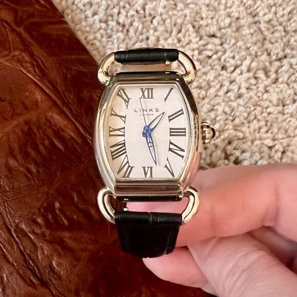Links of London Quartz Salmon Dial Roman Indexes Watch, Black Croc Leather main image 5
